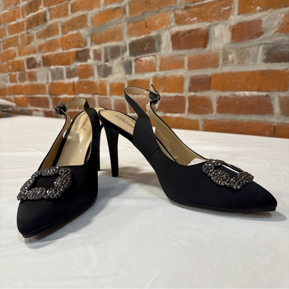 Chic Black Embellished Slingback Heels‎